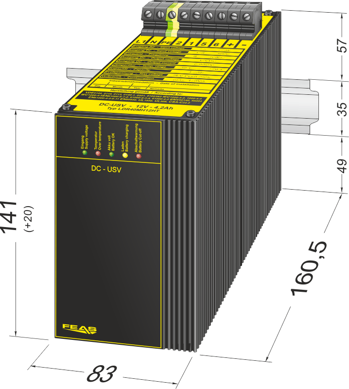 Dimensions Power supply with output buffering LDR40MH12-HT-H