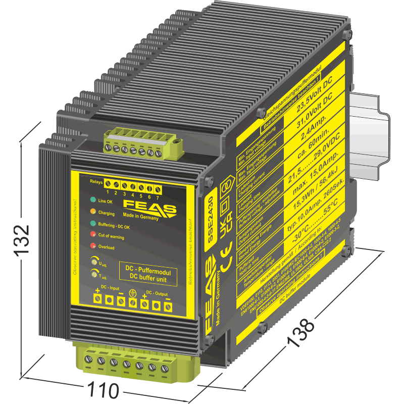 Dimensions Puffermodul SSE2430 - DC-USV mit Superkondensatoren